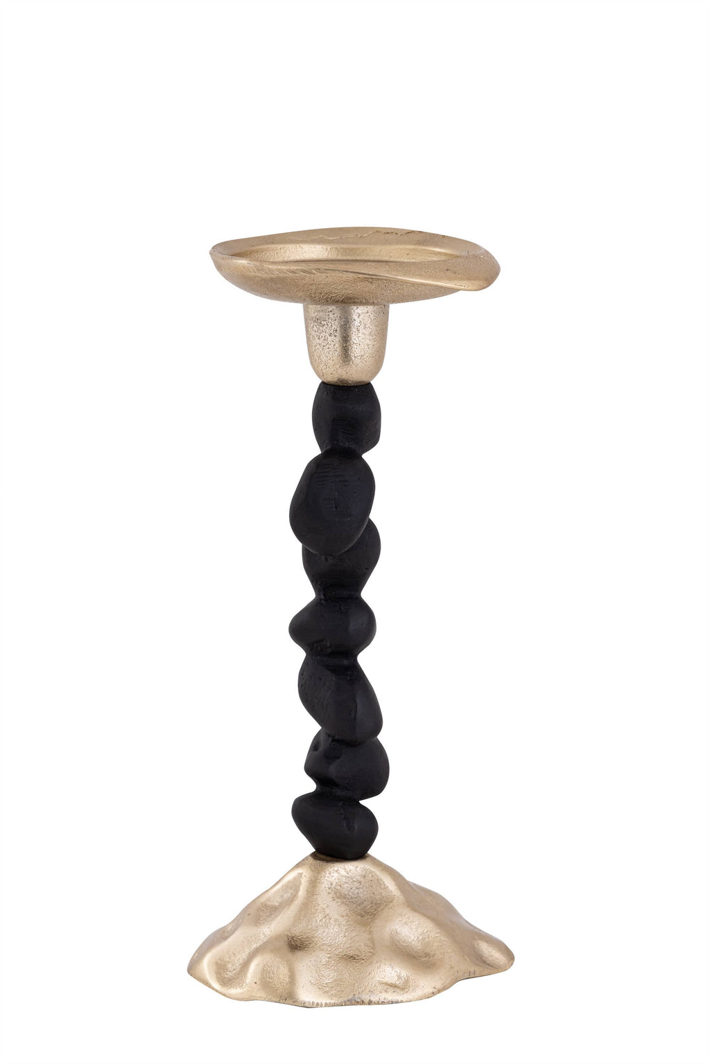 Black and Gold Pillar Candle Holder With Pebble Design