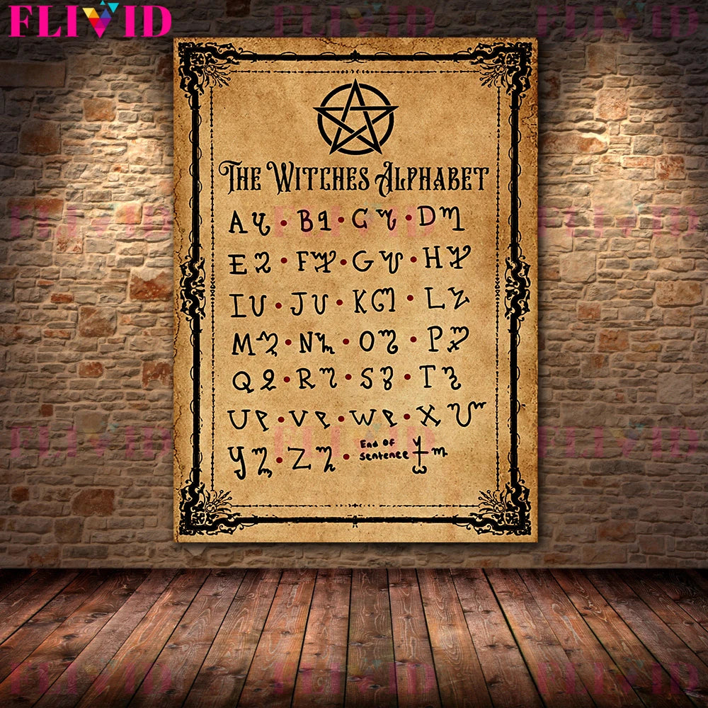Witch Spell Rune Magic Knowledge Wall Art, Canvas Painting, Moon Phases Witchcraft Poster, Print Decor For Witch Home, Unframed