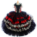 Red Gothic Princess Dog Dress – Luxury Victorian Puppy Ball Gown with Black Lace Crinoline Skirt