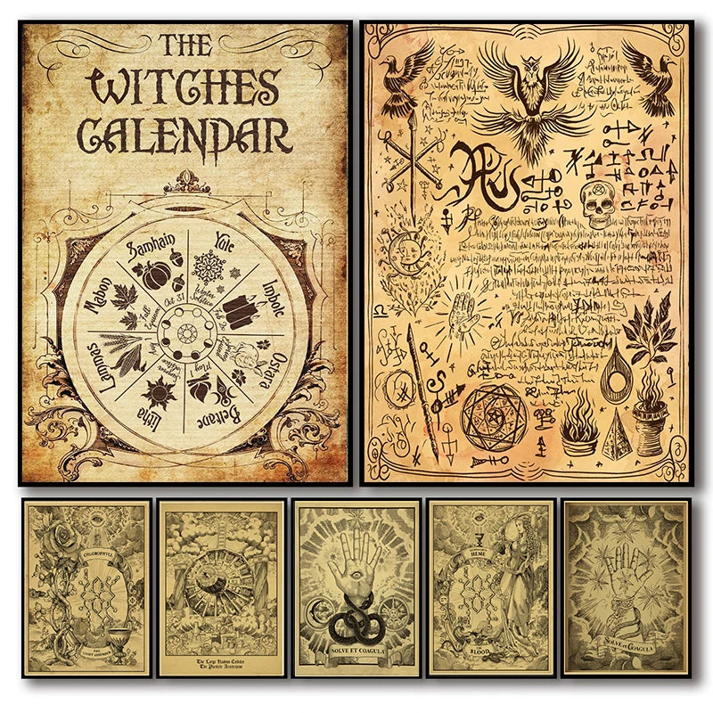Medieval Witchcraft Poster Painting Magic and Mysterious Wall Art Picture Spells Home Room Club Decor Vintage Aesthetic Printis