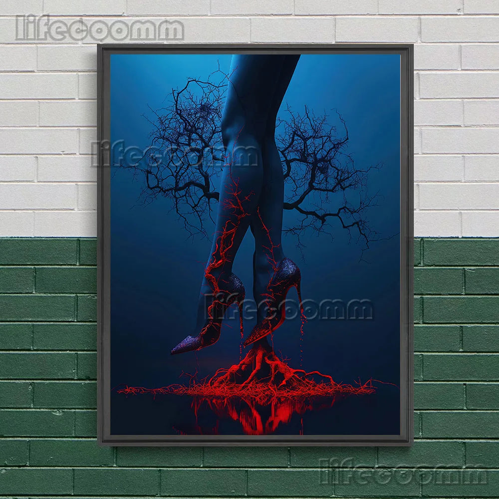 Witchcraft Dark Aesthetics Illustration Wall Art Canvas Print,Legs Bound By Black Magic,Gothic Art Poster And Print Home Decor