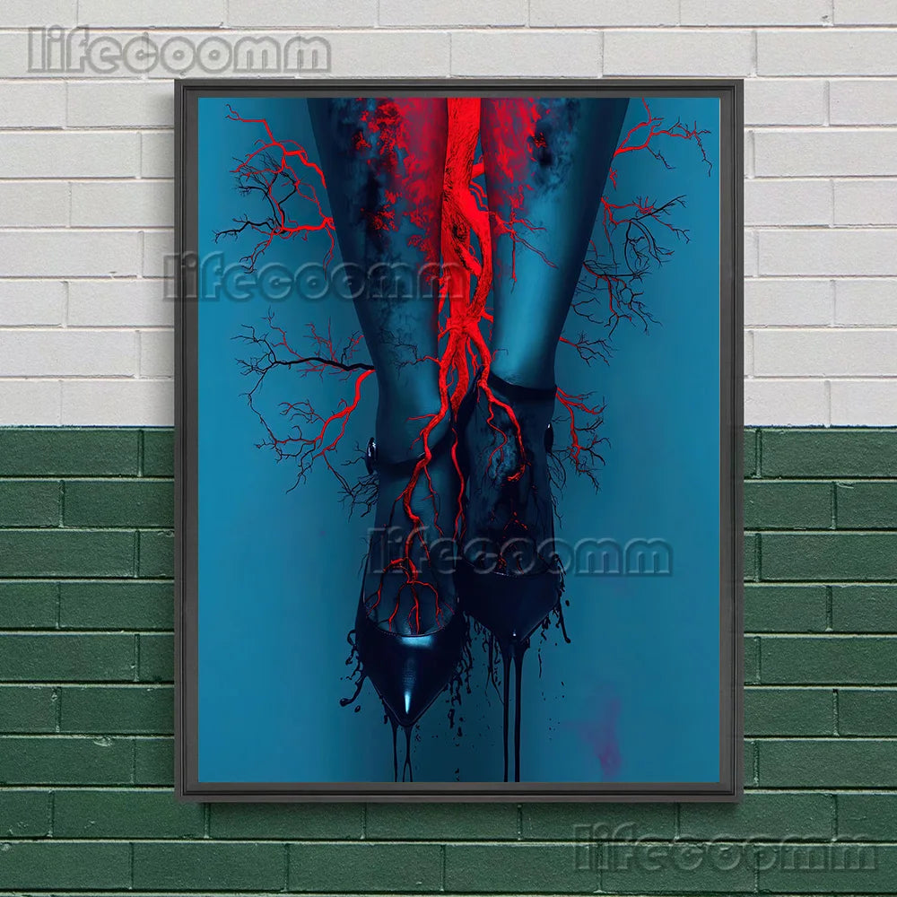 Witchcraft Dark Aesthetics Illustration Wall Art Canvas Print,Legs Bound By Black Magic,Gothic Art Poster And Print Home Decor