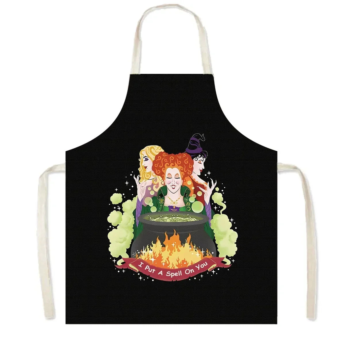 Witch Women Print Kitchen Apron Witchcraft Halloween Cooking Apron for Nail Salons BBQ Chef Waiter Household Cleaning Pinafore