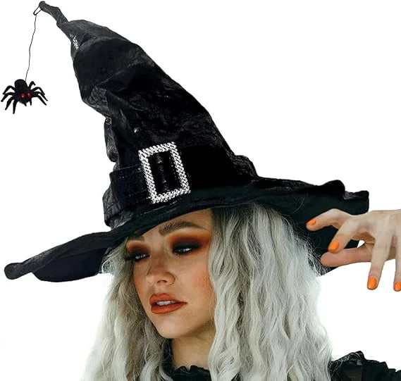 Witch Hat Halloween Felt Twisted Wrinkled Foldable Witch Costume Cap for Halloween Party Cosplay Witchcraft