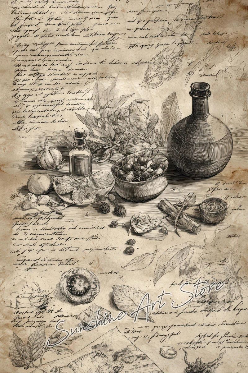 Witch Spell Book Pages Potion Book Vintage Gothic Wizard Witch Cottage Art Magic Poster Canvas Painting Wall Pictures Home Decor