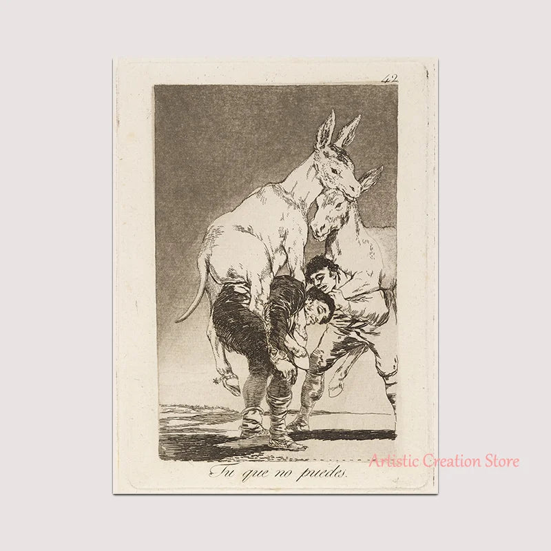 Witchcraft Collection By Francisco De Goya Witch Riding on Broom Dark Art Goth Poster Print Canvas Painting Wall Pictures Decor