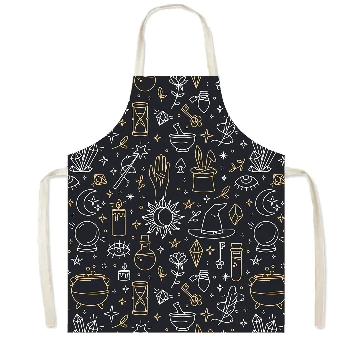 Witch Women Print Kitchen Apron Witchcraft Halloween Cooking Apron for Nail Salons BBQ Chef Waiter Household Cleaning Pinafore