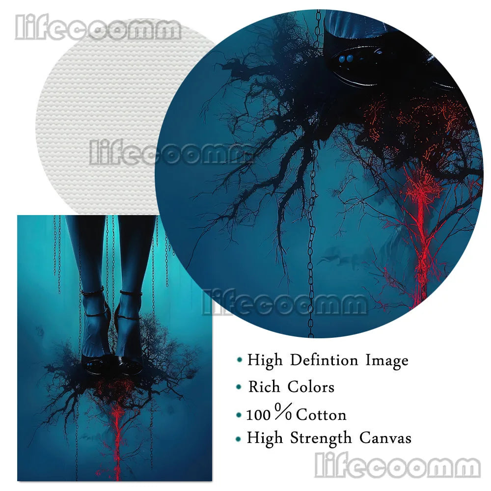 Witchcraft Dark Aesthetics Illustration Wall Art Canvas Print,Legs Bound By Black Magic,Gothic Art Poster And Print Home Decor