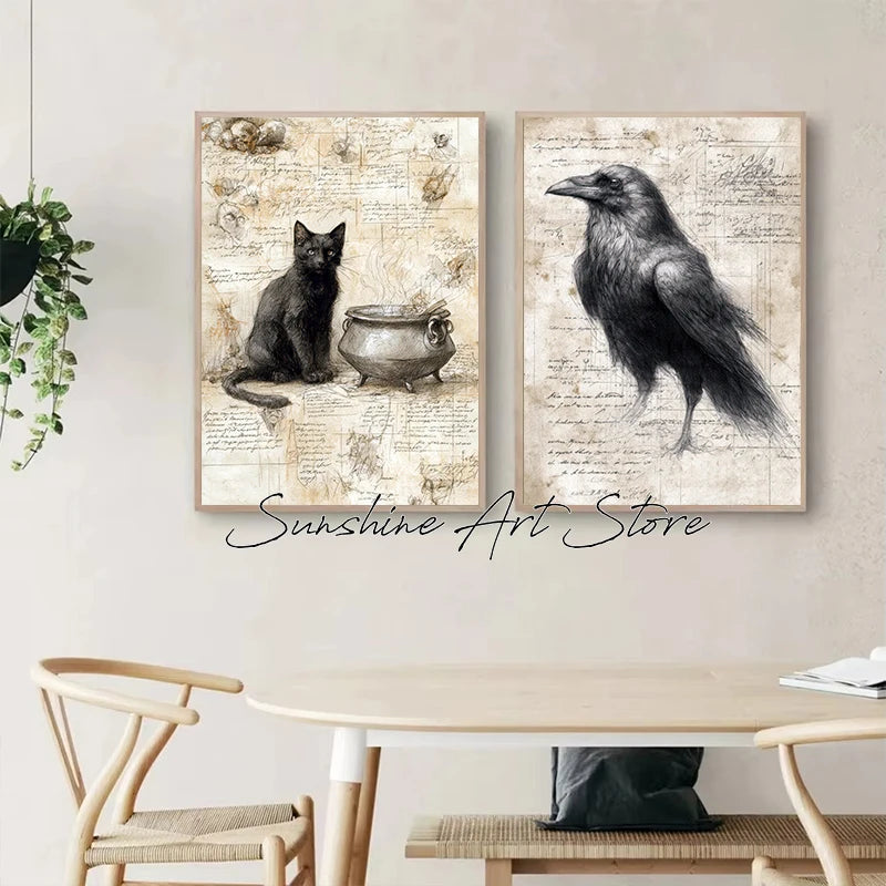 Witch Spell Book Pages Potion Book Vintage Gothic Wizard Witch Cottage Art Magic Poster Canvas Painting Wall Pictures Home Decor