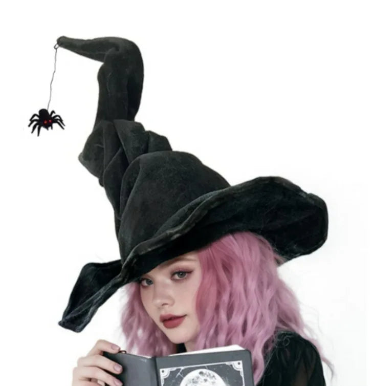 Witch Hat Halloween Felt Twisted Wrinkled Foldable Witch Costume Cap for Halloween Party Cosplay Witchcraft