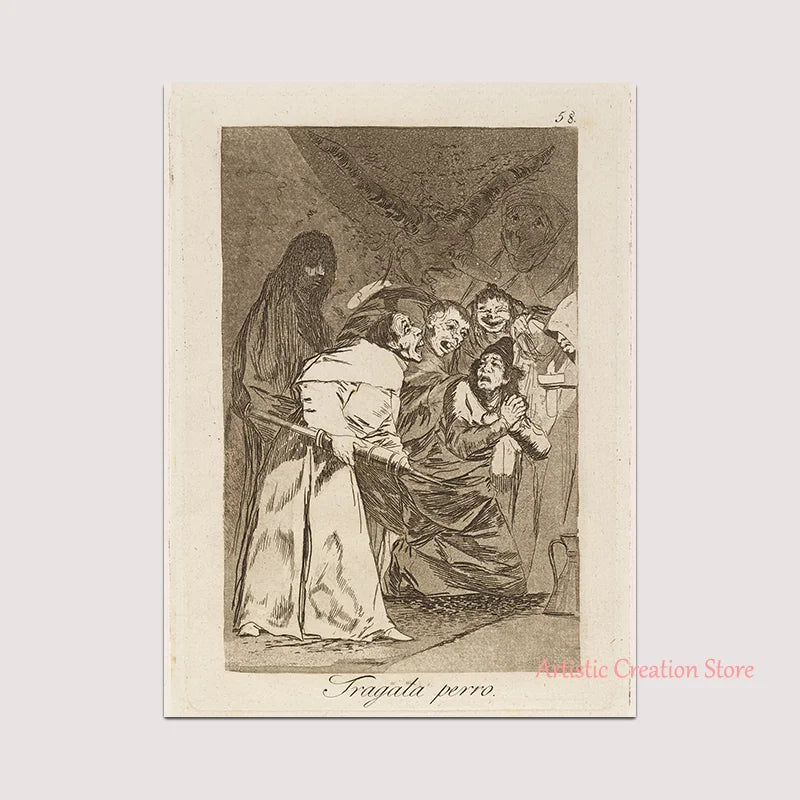 Witchcraft Collection By Francisco De Goya Witch Riding on Broom Dark Art Goth Poster Print Canvas Painting Wall Pictures Decor