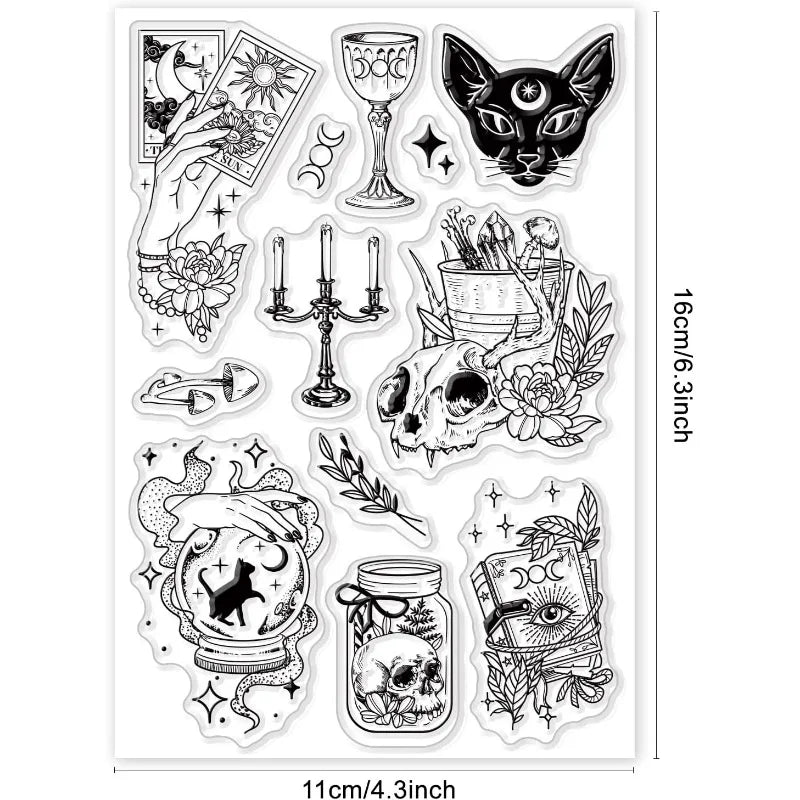 Witchcraft Magical Clear Stamps for DIY Scrapbooking Journals Decorative Cards Making Magic Ball Kitten Fantasy Silicone Clear