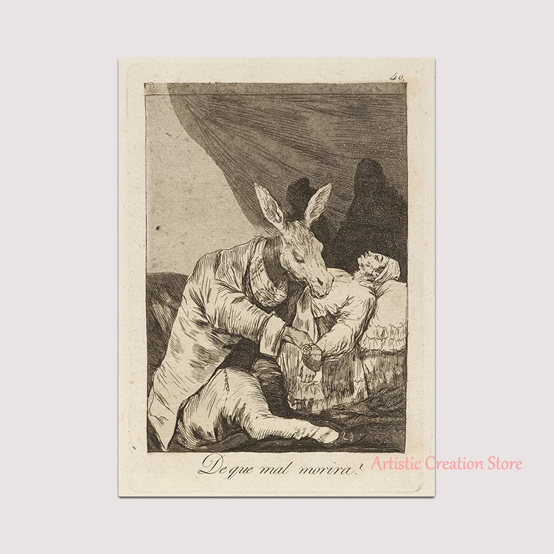Witchcraft Collection By Francisco De Goya Witch Riding on Broom Dark Art Goth Poster Print Canvas Painting Wall Pictures Decor