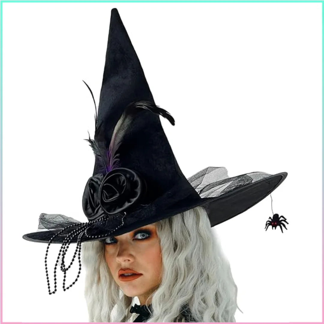 Witch Hat Halloween Felt Twisted Wrinkled Foldable Witch Costume Cap for Halloween Party Cosplay Witchcraft