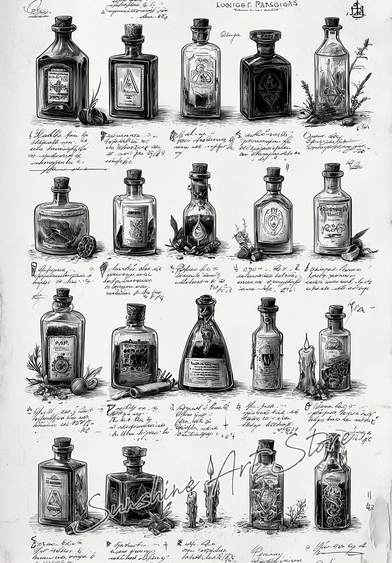 Witch Spell Book Pages Potion Book Vintage Gothic Wizard Witch Cottage Art Magic Poster Canvas Painting Wall Pictures Home Decor
