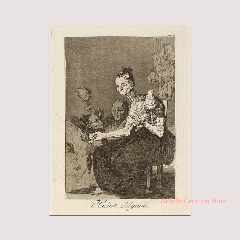 Witchcraft Collection By Francisco De Goya Witch Riding on Broom Dark Art Goth Poster Print Canvas Painting Wall Pictures Decor