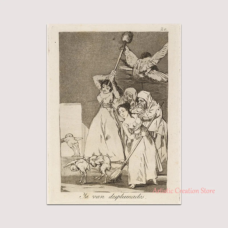 Witchcraft Collection By Francisco De Goya Witch Riding on Broom Dark Art Goth Poster Print Canvas Painting Wall Pictures Decor