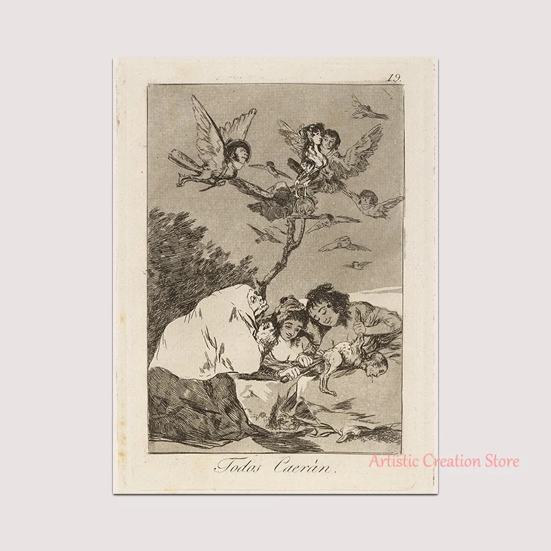 Witchcraft Collection By Francisco De Goya Witch Riding on Broom Dark Art Goth Poster Print Canvas Painting Wall Pictures Decor