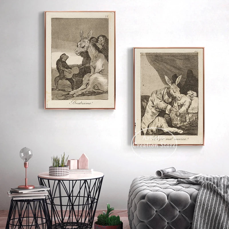 Witchcraft Collection By Francisco De Goya Witch Riding on Broom Dark Art Goth Poster Print Canvas Painting Wall Pictures Decor