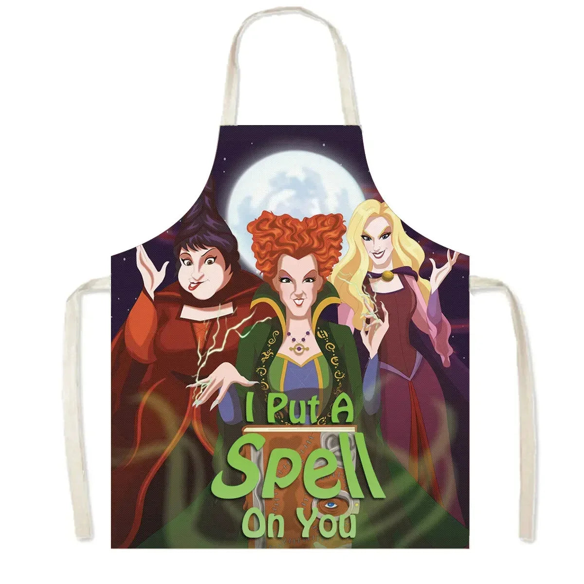 Witch Women Print Kitchen Apron Witchcraft Halloween Cooking Apron for Nail Salons BBQ Chef Waiter Household Cleaning Pinafore