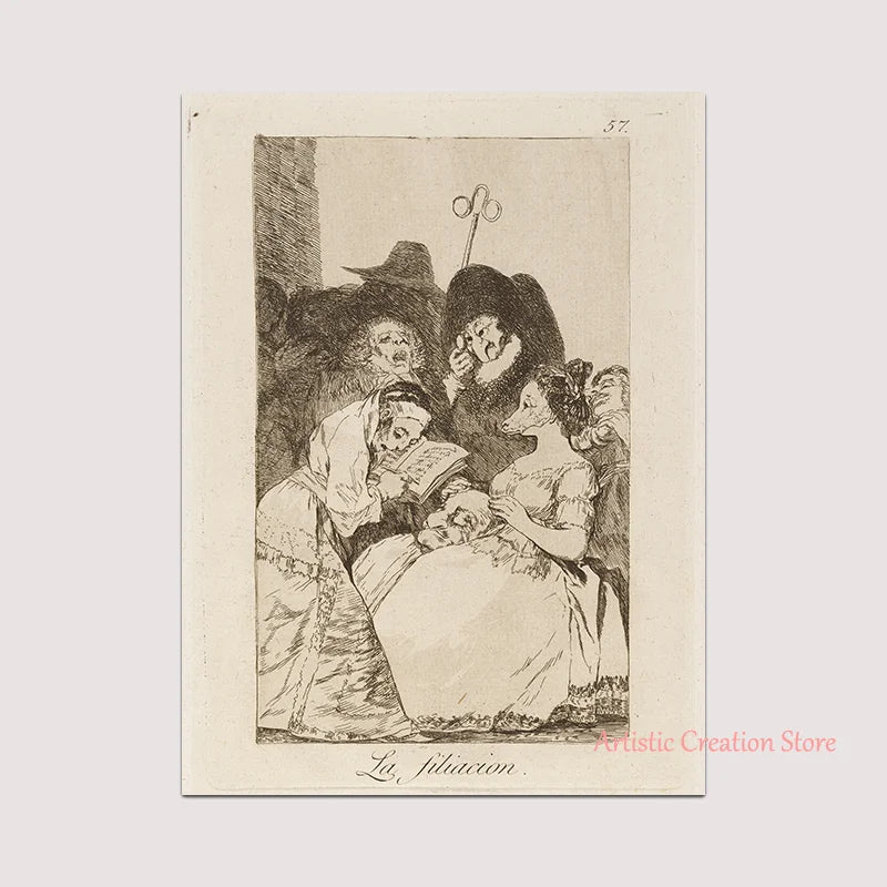 Witchcraft Collection By Francisco De Goya Witch Riding on Broom Dark Art Goth Poster Print Canvas Painting Wall Pictures Decor