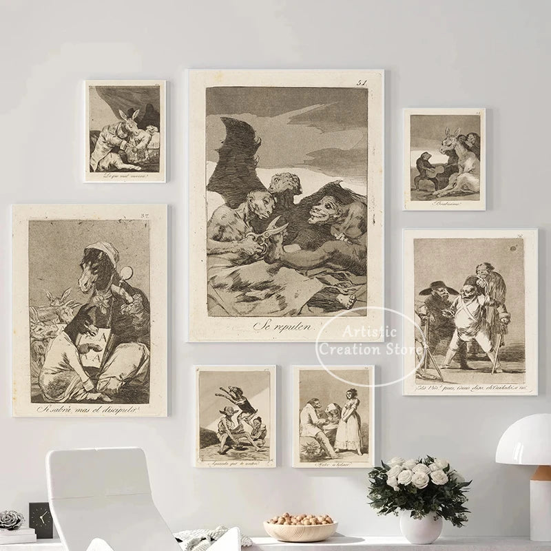 Witchcraft Collection By Francisco De Goya Witch Riding on Broom Dark Art Goth Poster Print Canvas Painting Wall Pictures Decor