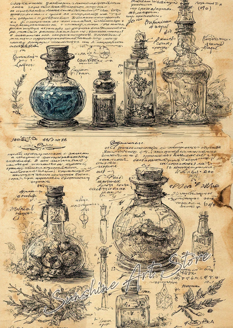 Witch Spell Book Pages Potion Book Vintage Gothic Wizard Witch Cottage Art Magic Poster Canvas Painting Wall Pictures Home Decor