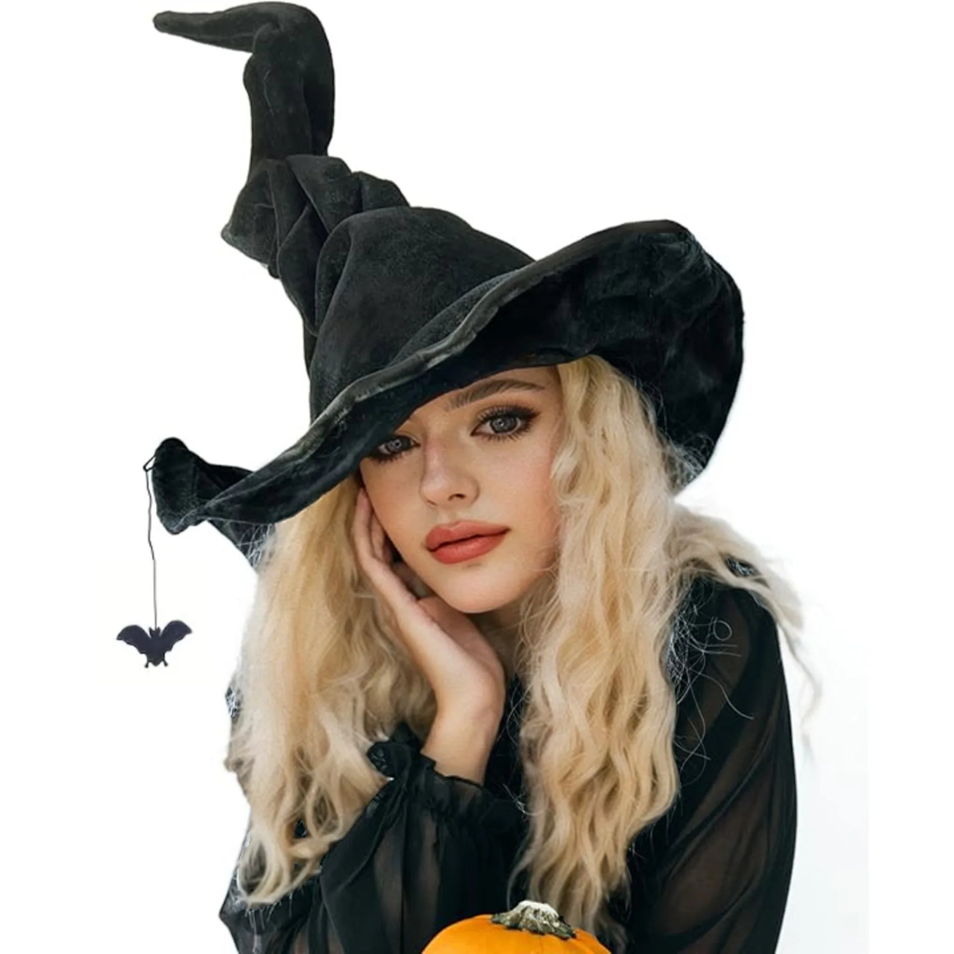 Witch Hat Halloween Felt Twisted Wrinkled Foldable Witch Costume Cap for Halloween Party Cosplay Witchcraft