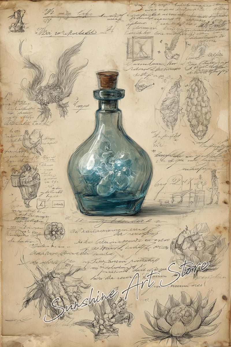 Witch Spell Book Pages Potion Book Vintage Gothic Wizard Witch Cottage Art Magic Poster Canvas Painting Wall Pictures Home Decor