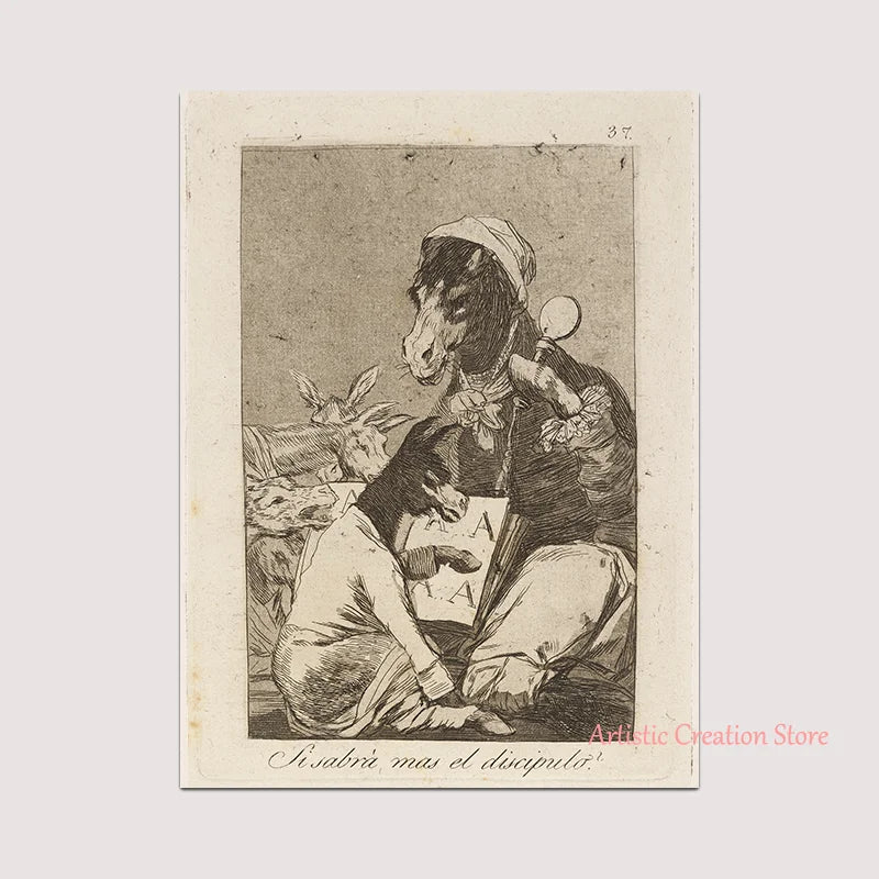 Witchcraft Collection By Francisco De Goya Witch Riding on Broom Dark Art Goth Poster Print Canvas Painting Wall Pictures Decor