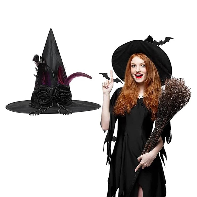 Witch Hat Halloween Felt Twisted Wrinkled Foldable Witch Costume Cap for Halloween Party Cosplay Witchcraft
