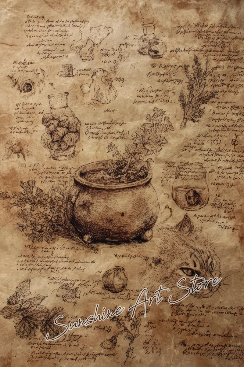 Witch Spell Book Pages Potion Book Vintage Gothic Wizard Witch Cottage Art Magic Poster Canvas Painting Wall Pictures Home Decor