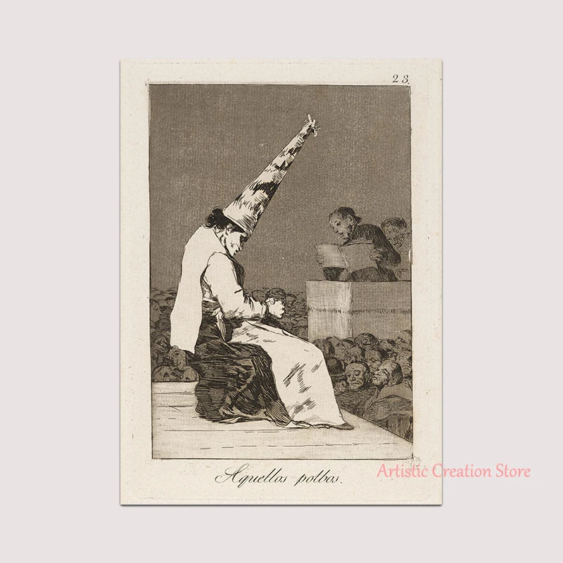 Witchcraft Collection By Francisco De Goya Witch Riding on Broom Dark Art Goth Poster Print Canvas Painting Wall Pictures Decor