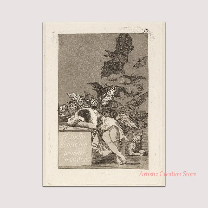 Witchcraft Collection By Francisco De Goya Witch Riding on Broom Dark Art Goth Poster Print Canvas Painting Wall Pictures Decor