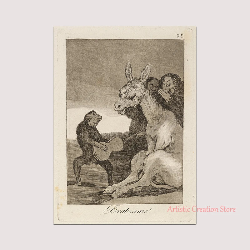 Witchcraft Collection By Francisco De Goya Witch Riding on Broom Dark Art Goth Poster Print Canvas Painting Wall Pictures Decor