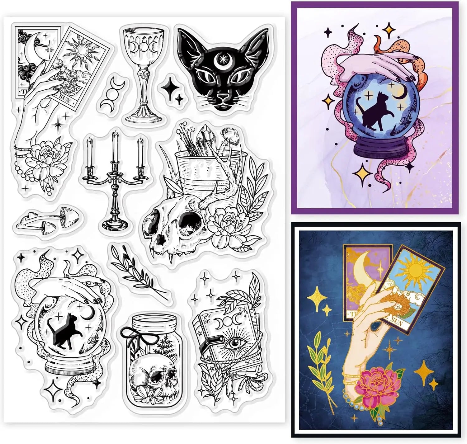 Witchcraft Magical Clear Stamps for DIY Scrapbooking Journals Decorative Cards Making Magic Ball Kitten Fantasy Silicone Clear