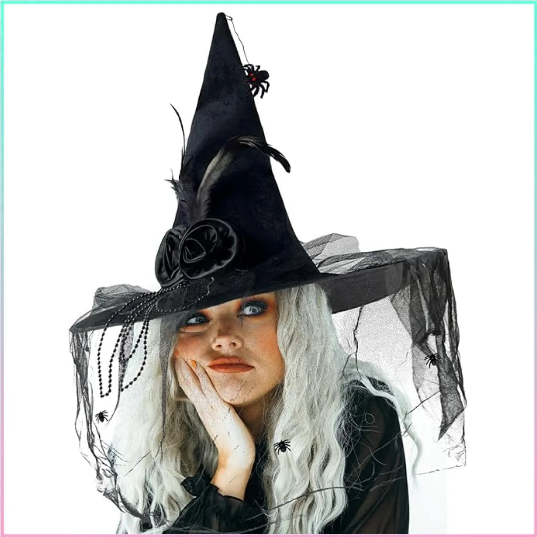 Witch Hat Halloween Felt Twisted Wrinkled Foldable Witch Costume Cap for Halloween Party Cosplay Witchcraft