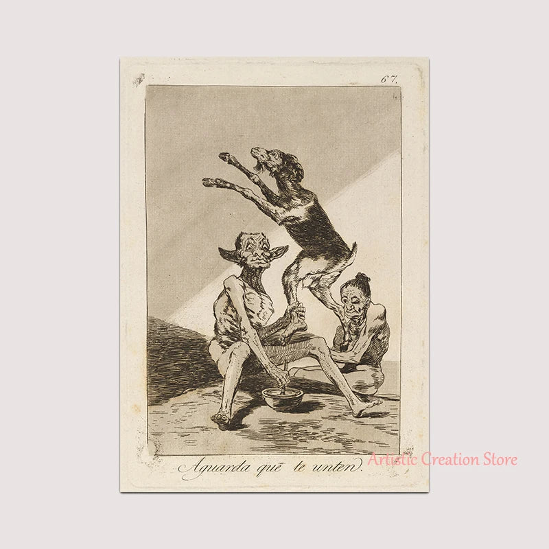 Witchcraft Collection By Francisco De Goya Witch Riding on Broom Dark Art Goth Poster Print Canvas Painting Wall Pictures Decor