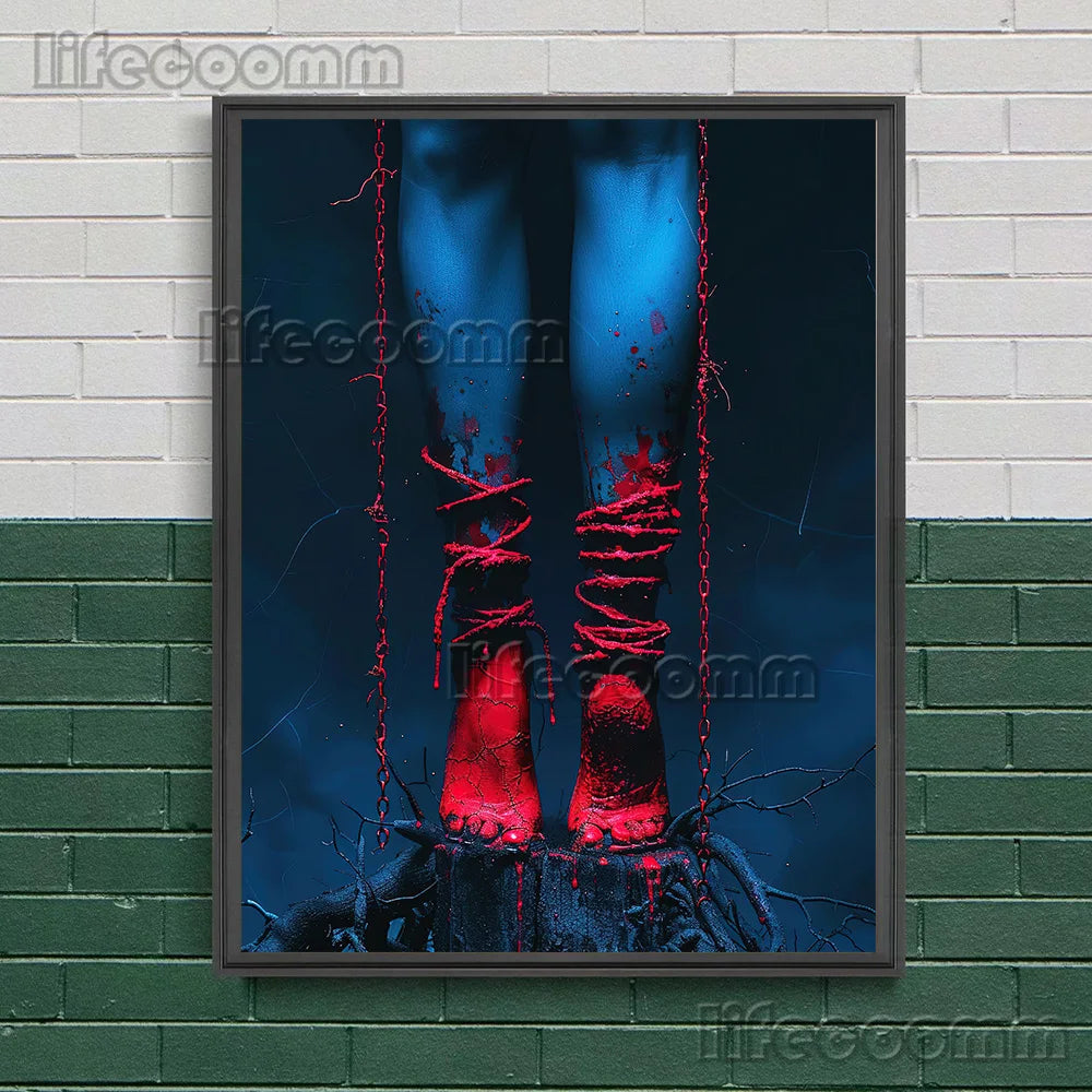 Witchcraft Dark Aesthetics Illustration Wall Art Canvas Print,Legs Bound By Black Magic,Gothic Art Poster And Print Home Decor