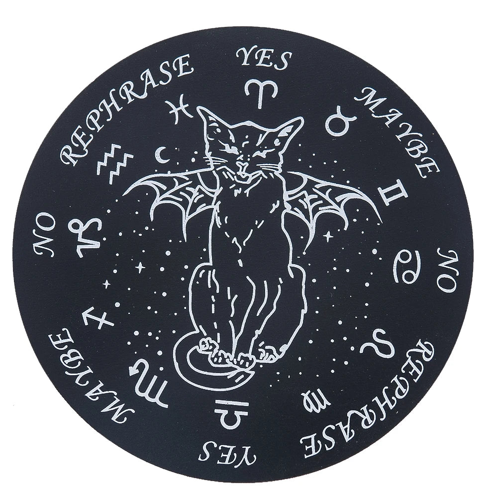 Witch Pendulum Board Wooden Dowsing Planchette Mystical Devil Cat Design Witchcraft Supplies Spiritual Altar Decor Message Board