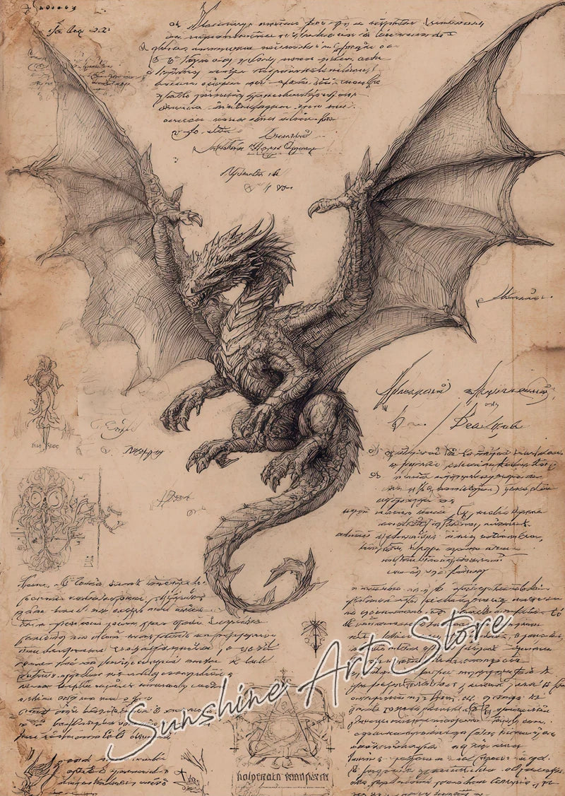 Witch Spell Book Pages Potion Book Vintage Gothic Wizard Witch Cottage Art Magic Poster Canvas Painting Wall Pictures Home Decor