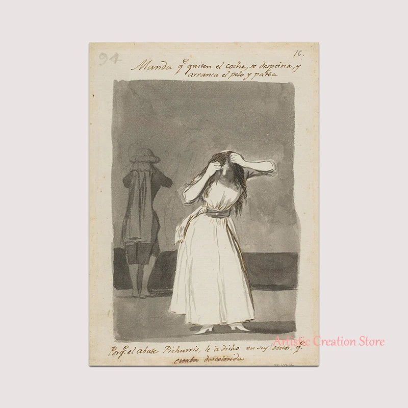 Witchcraft Collection By Francisco De Goya Witch Riding on Broom Dark Art Goth Poster Print Canvas Painting Wall Pictures Decor