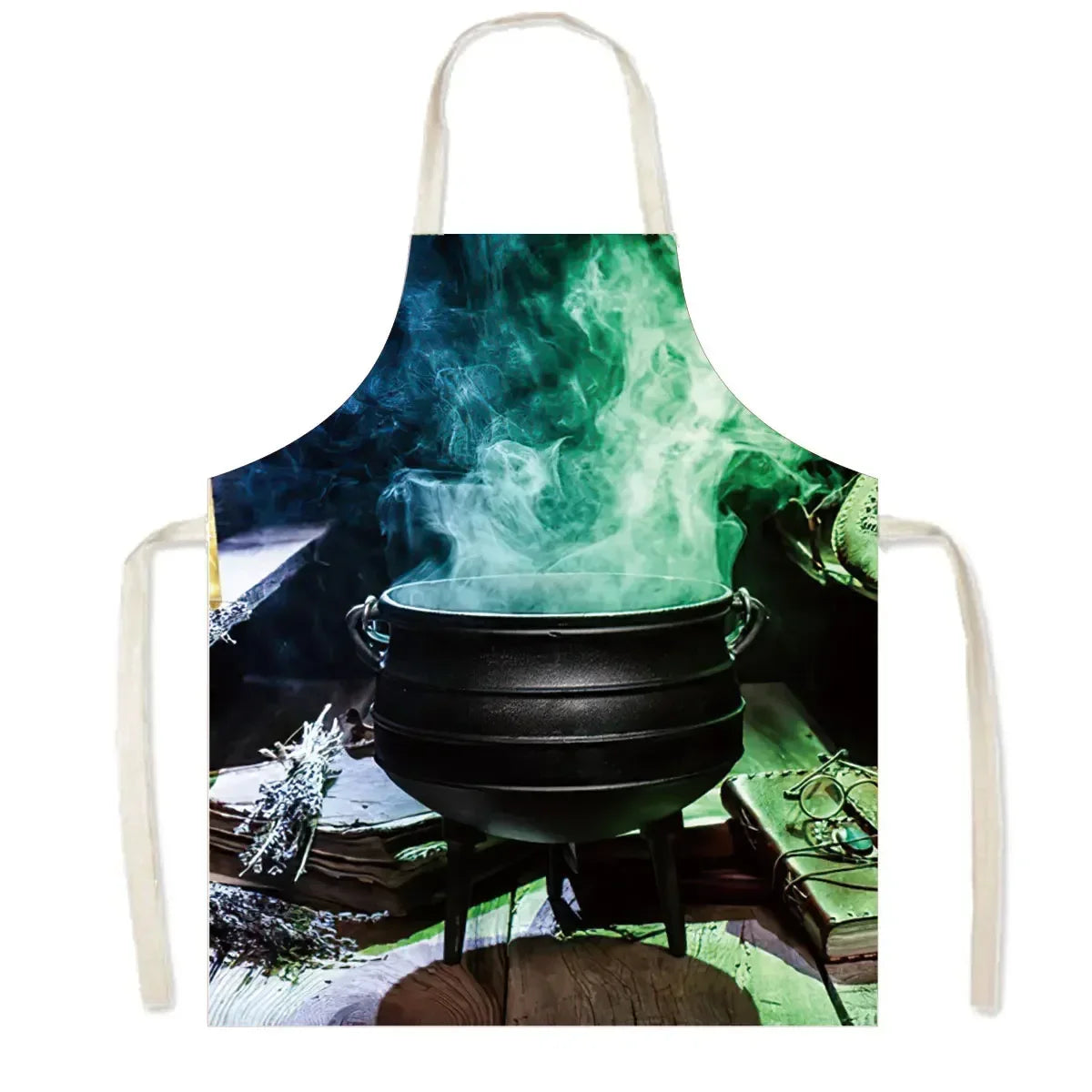 Witch Women Print Kitchen Apron Witchcraft Halloween Cooking Apron for Nail Salons BBQ Chef Waiter Household Cleaning Pinafore