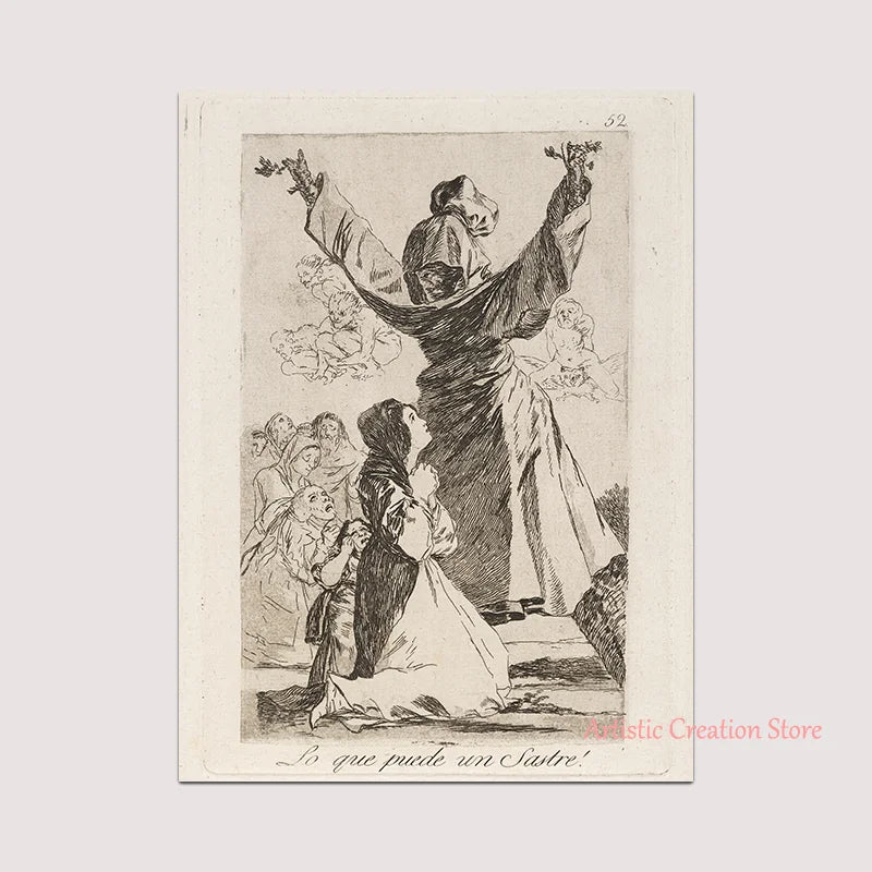 Witchcraft Collection By Francisco De Goya Witch Riding on Broom Dark Art Goth Poster Print Canvas Painting Wall Pictures Decor