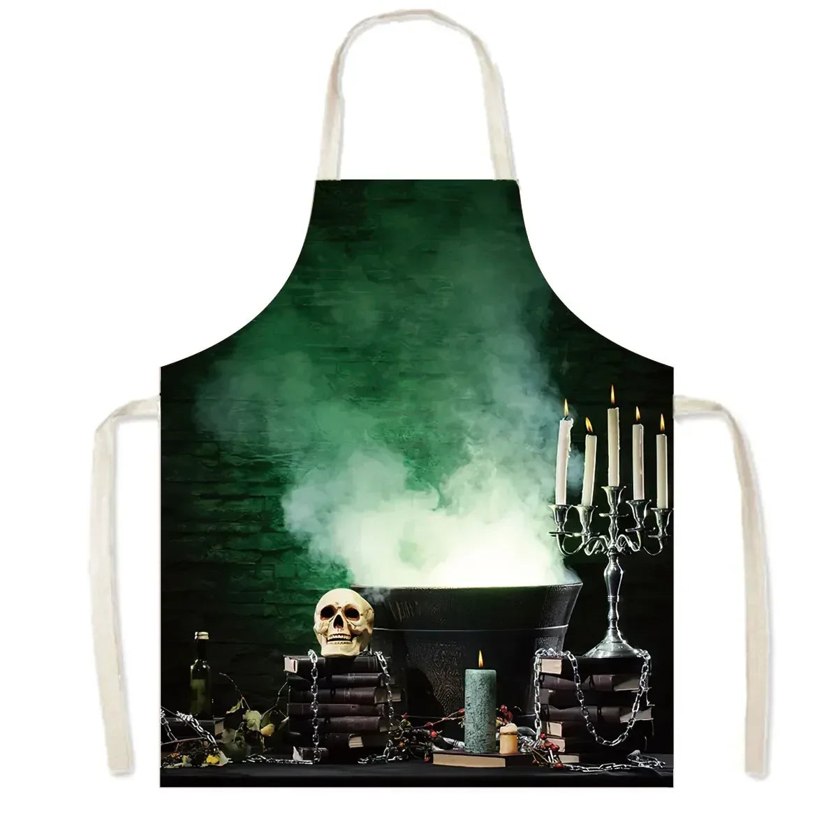 Witch Women Print Kitchen Apron Witchcraft Halloween Cooking Apron for Nail Salons BBQ Chef Waiter Household Cleaning Pinafore