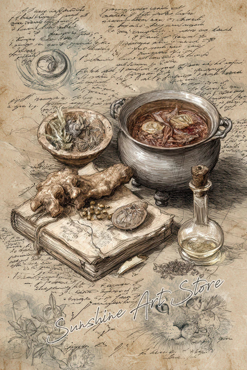 Witch Spell Book Pages Potion Book Vintage Gothic Wizard Witch Cottage Art Magic Poster Canvas Painting Wall Pictures Home Decor