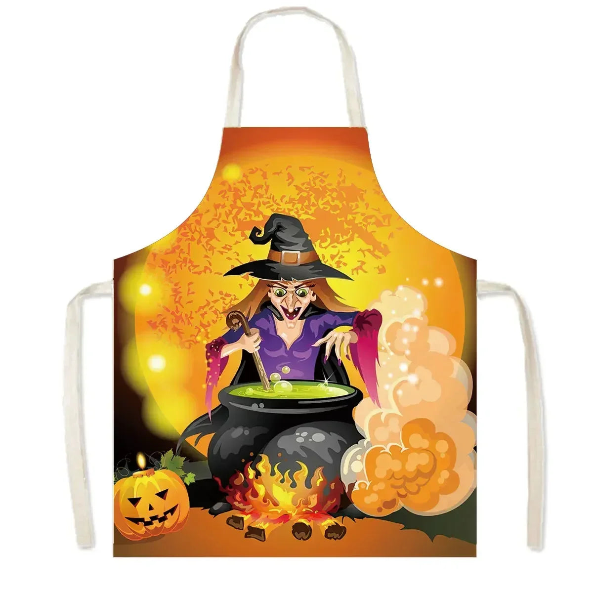 Witch Women Print Kitchen Apron Witchcraft Halloween Cooking Apron for Nail Salons BBQ Chef Waiter Household Cleaning Pinafore