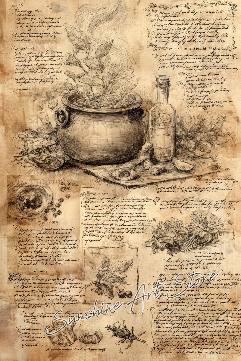 Witch Spell Book Pages Potion Book Vintage Gothic Wizard Witch Cottage Art Magic Poster Canvas Painting Wall Pictures Home Decor