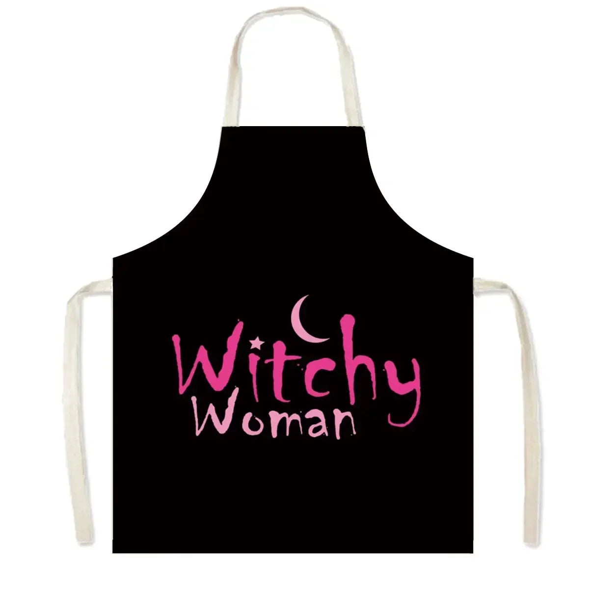 Witch Women Print Kitchen Apron Witchcraft Halloween Cooking Apron for Nail Salons BBQ Chef Waiter Household Cleaning Pinafore