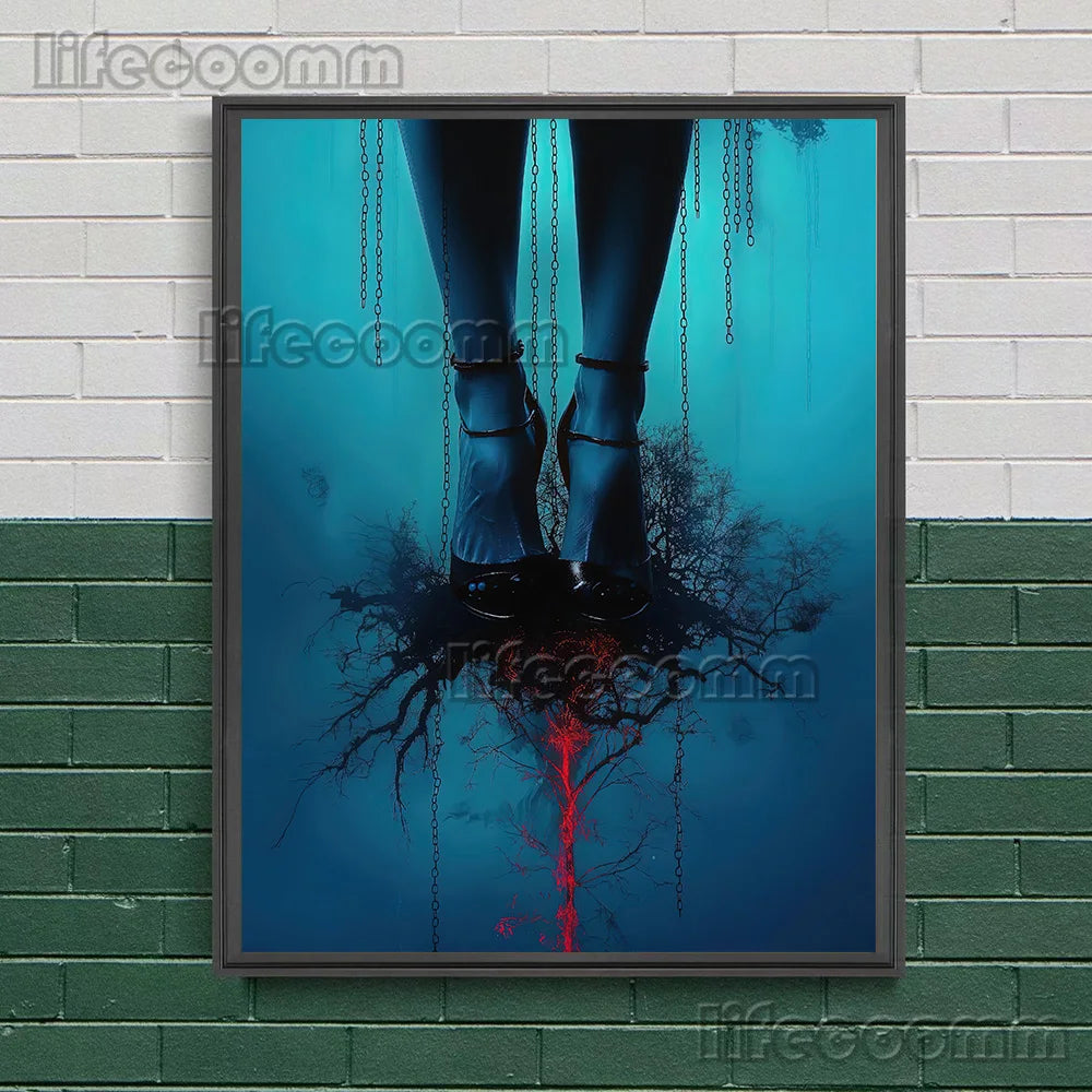Witchcraft Dark Aesthetics Illustration Wall Art Canvas Print,Legs Bound By Black Magic,Gothic Art Poster And Print Home Decor